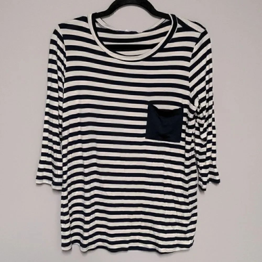 My Amelia James Navy Blue and white striped Three Quarter Sleeve Shirt NWT